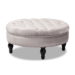 Baxton Studio Palfrey Transitional Grey Velvet Fabric Upholstered Button Tufted Cocktail Ottoman